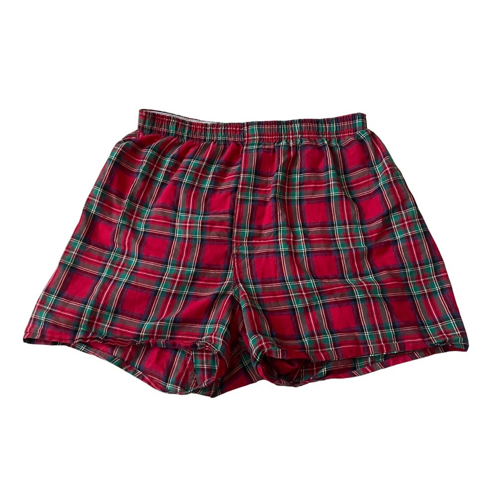 VTG Hanes Cotton Full Cut Boxer Short Mens SMALL Boxers Comfort Flex Red Plaid